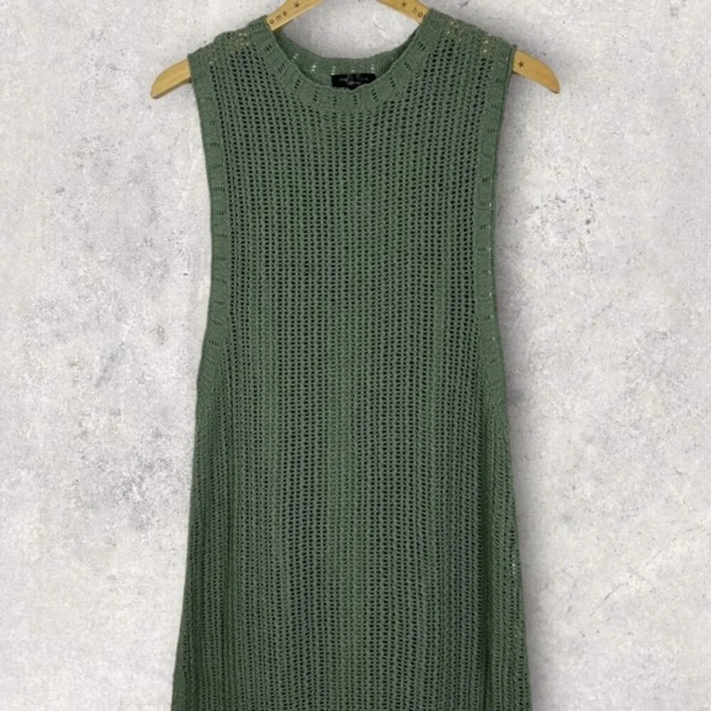 NEW Rag and Bone Riley Crochet Knit Split Hem Maxi Dress Sage Green Size XL Boho - Picture 7 of 15